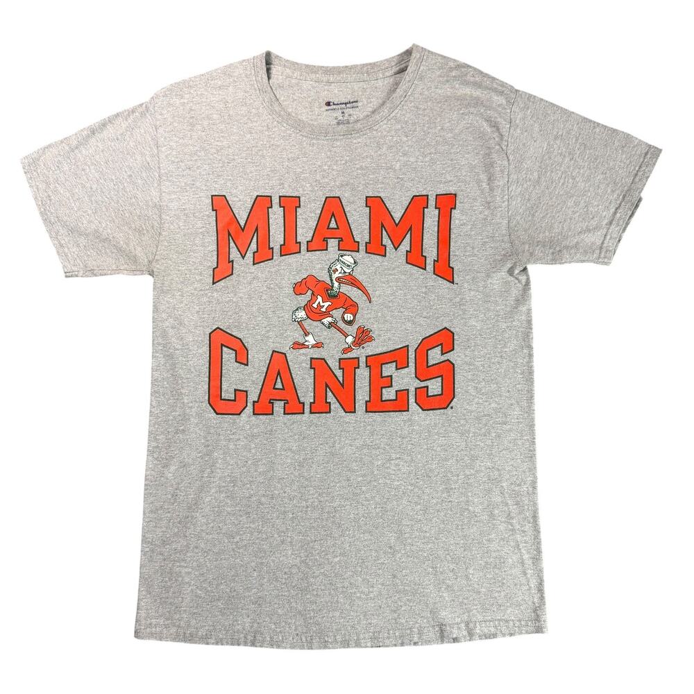 Champion Miami Hurricanes Mascot NCAA College Medium Gray Orange T-Shirt